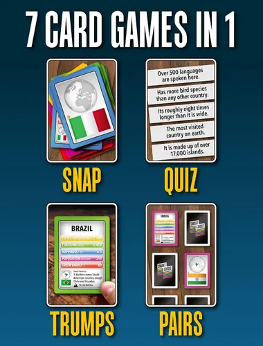 Miniatura 4 de SMART CARDS Países, Regalo, Relleno de Media, Juego de Viaje, 7 Juegos en 1, Pairs, Snap, Trumps, Rummy, Juego de Memoria, Aprende Hechos, Edad 5+