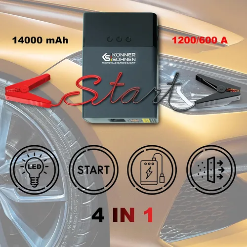 Miniatura 9 de Jump Starter KS JS-1200, amplificador de batería de coche de pico de 1200 A con compresor de aire, 14000 mAh para motores de gasolina de hasta 8 L