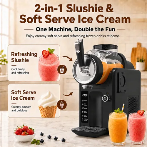 Miniatura 3 de SYINTAO Máquina de granizado no necesita hielo, 2 en 1 para bebidas congeladas y helados suaves, máquina de granizado autoenfriable con 5