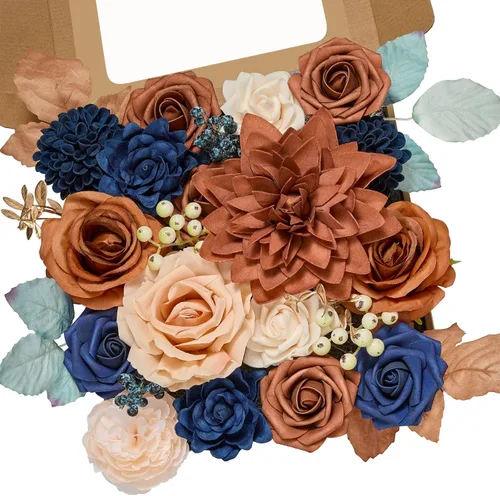 Miniatura 14 de Serwalin 2 Piezas Flores Artificiales Blancas Rosas Falsas Flores de Espuma de Seda Juego de Caja para Manualidades DIY Ramos de Pastel de Boda Un