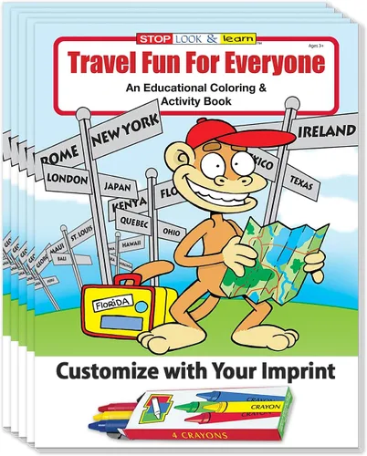 ZOCO - Viajar es divertido - Libros educativos para colorear personalizados para niños (paquete de 250 unidades, con crayones) - Viaja y explora el