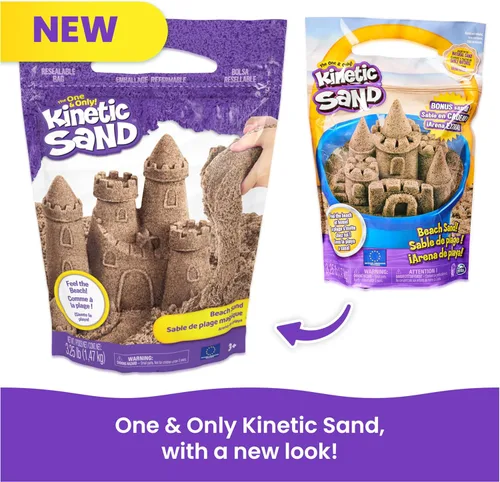 Miniatura 6 de Kinetic Sand, Arena de juego de playa de 3.25 libras, exclusiva de Amazon, bolsa resellable (el embalaje puede variar), juguetes sensoriales, Marrón