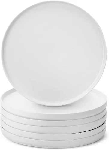 Brew To A Tea - Platos de postre de porcelana blanca, juego de 6, 8.2 pulgadas, platos pequeños para aperitivos, ligeros, duraderos, aptos para