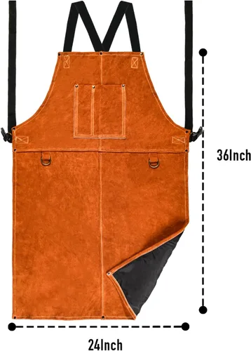 Miniatura 5 de Delantal de trabajo de soldadura de cuero, delantal con peto resistente al calor y a las llamas, delantal ignífugo resistente para barbacoa Canela