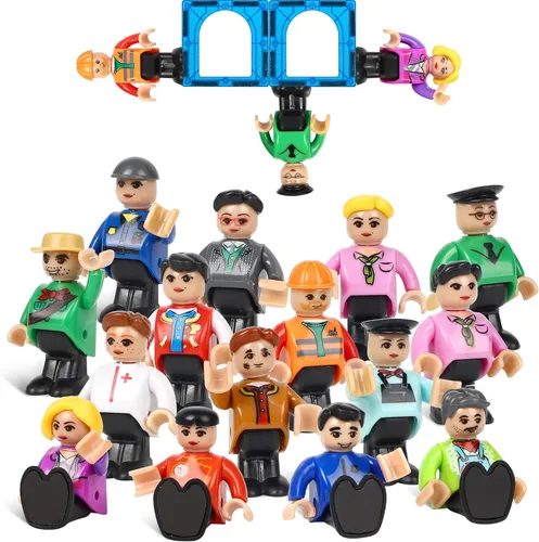 15 piezas de figuras magnéticas de personas para niños, personas magnéticas perfectas para bloques de construcción de azulejos magnéticos, juguetes
