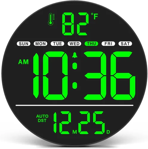 Miniatura 11 de WallarGe Reloj de pared digital grande con pantalla LED, reloj de pared eléctrico con temperatura, DST automático, fecha y día, brillo de 5 niveles