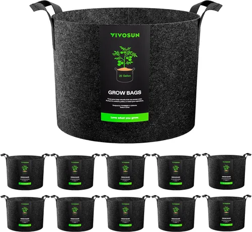 Miniatura 11 de VIVOSUN Paquete de 10 bolsas de cultivo de 7 galones, macetas de tela reforzadas para jardinería, color negro