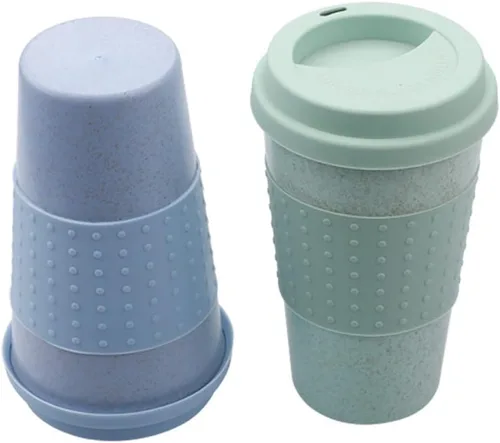 Miniatura 50 de Taza de café sellada con paja de trigo, taza de plástico portátil creativa, taza de alimentos de alto valor que acompaña a beber 16.9 fl oz/17 oz