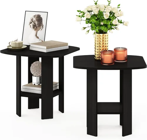 Miniatura 10 de FURINNO - Mesita auxiliar de diseño sencillo Roble Francés/Negro