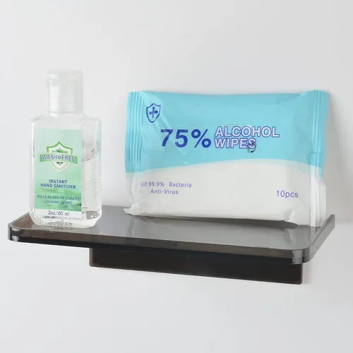 Miniatura 5 de Estante de pared adhesivo – Pequeño estante de acrílico transparente adhesivo montado en la pared, estantes para teléfono, estante de toallitas