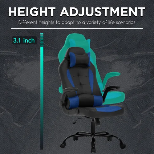 Miniatura 4 de Sillas de juegos para adultos, silla giratoria de piel sintética, ajustable, con soporte lumbar, reposabrazos abatibles, reposacabezas para adultos