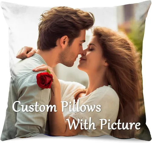 Almohada personalizada, almohadas de fotos personalizadas con inserto – 16 x 16 pulgadas con impresión dúplex imagen/texto – Regalo único para
