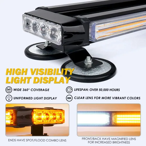 Miniatura 2 de Xprite Barra de Luces Estroboscópicas Intermitentes LED COB Ámbar para Techo de Doble Cara de 21" de Alta Visibilidad Luces de Baliza de Advertencia