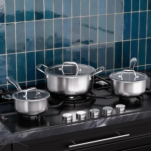 Miniatura 2 de COOKER KING Juego de 6 ollas antiadherentes híbridas de 1.5 y 2 cuartos de galón y ollas de 5 cuartos con tapas de vidrio, utensilios de cocina