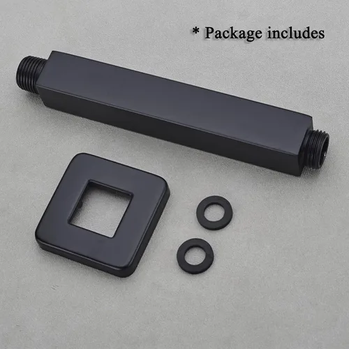 Miniatura 6 de Brazo de ducha negro con brida, brazo de extensión de cabezal de ducha de montaje en techo, brazo de ducha cuadrado de acero inoxidable, 4 pulgadas