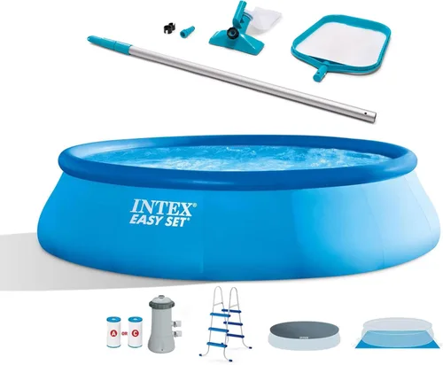 Intex 26165EH - Juego de piscina inflable portátil de 15 pies x 42 pulgadas para exteriores con escalera, bomba de filtro, cubierta y kit de