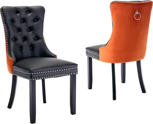 Miniatura 31 de LKTART Juego de 2 sillas de comedor de terciopelo, sillas de comedor copetudas con ribete de anillo de clavo, silla de comedor tapizada con patas