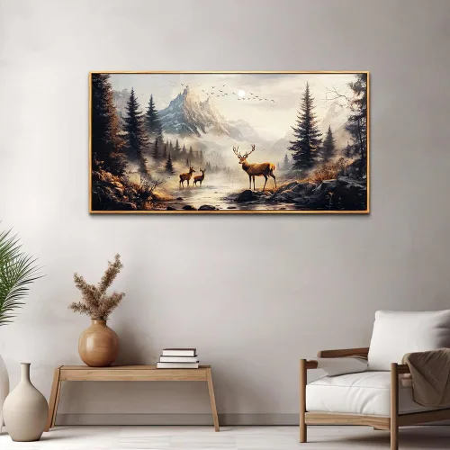 Miniatura 7 de KELIYUAN Lienzo decorativo de pared para sala de estar, decoración de pared grande para dormitorio, pintura de paisaje de alce, montaña, fotos