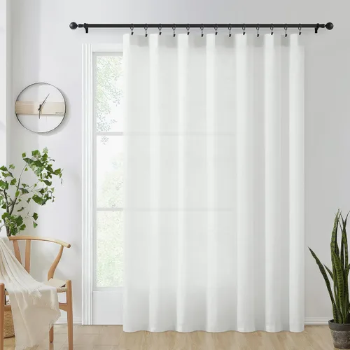 Miniatura 10 de FMFUNCTEX - Cortinas de puerta corrediza natural de 84" de lino transparente para sala de estar, divisor de 100" de ancho, cortinas extra anchas