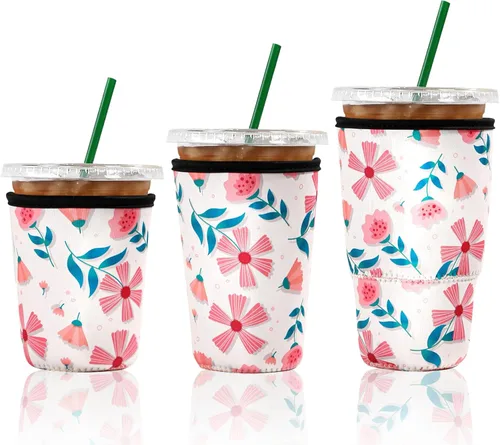 Miniatura 12 de Paquete de 3 fundas reutilizables de neopreno para café helado, a prueba de sudor y aisladas, se adapta a tazas de 16 a 32 onzas, protector