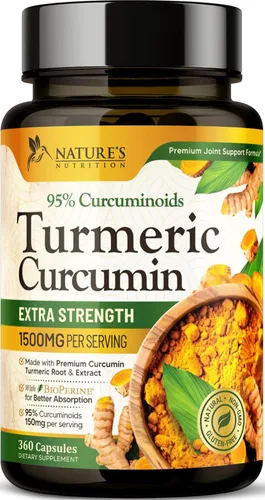 Miniatura 11 de Suplemento de curcumina de cúrcuma de 1500 mg, pimienta negra orgánica tumérica y bioperina para una mejor absorción con 95% de curcuminoides, apoyo