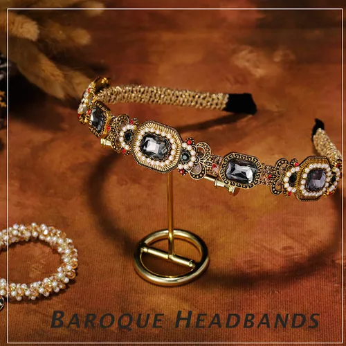 Miniatura 2 de Diademas de perlas doradas barrocas con diamantes de imitación para el cabello, aro de cristal para mujer (elegante)