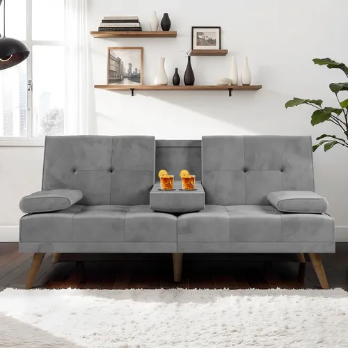 JAMFLY Sofá cama tipo futón convertible, sofá cama pequeño con portavasos para espacios pequeños, sala de estar, dormitorio, sala de juegos,