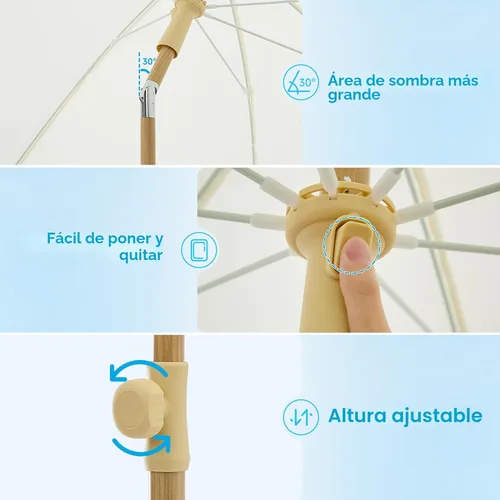 Miniatura 2 de Umberlla de patio bohemio de 6.5 pies con flecos, sombrilla para exteriores UPF50+ con varillas de fibra de vidrio y botón de inclinación, paraguas