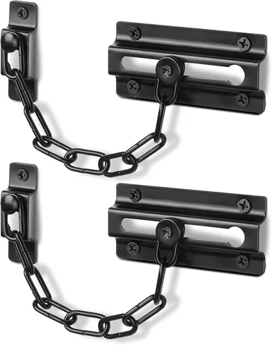 Paquete de 2 cerraduras de cadena para puerta, color negro, cadena de seguridad para puerta interior, cerradura de puerta de cadena gruesa premium
