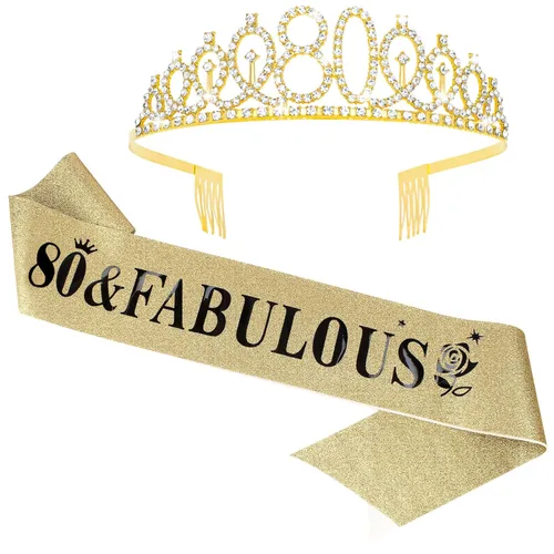 Miniatura 7 de Casoty Juego de diadema y tiara de 40 y fabuloso, oro rosa, para decoraciones de cumpleaños de 40 años, regalos para mujeres, decoraciones de fiesta
