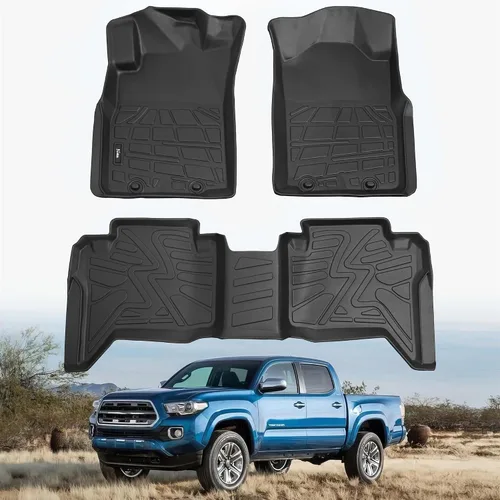 KARPAL Alfombrillas de piso aptas para Toyota Tacoma 2005-2015 Doble Cabina (cobertura del espacio de los pies), revestimientos de piso de TPE de