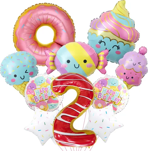 Miniatura 11 de 10 globos de helado, globos de papel de aluminio Mylar con número de dona de caramelo, temática de helado, suministros de fiesta de primer cumpleaños