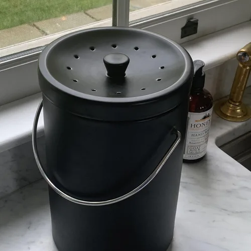 Miniatura 3 de Fox Run Cubo de compost de cocina de cerámica negra para encimeras