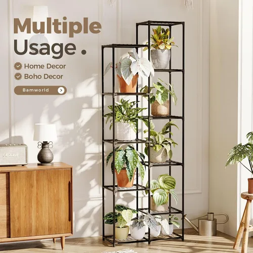 Miniatura 5 de Bamworld Soporte para plantas para interiores y exteriores, estante grande de metal de 11 niveles para plantas, soportes de flores de varios Negro