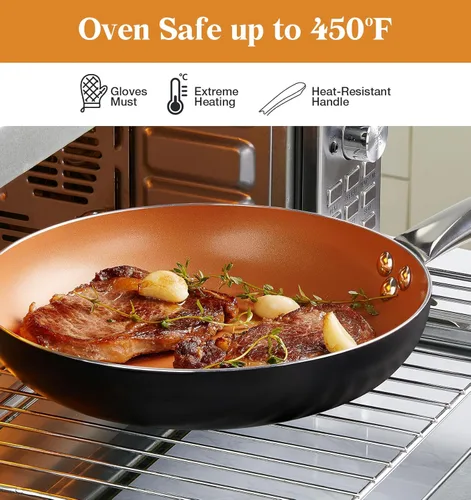 Miniatura 7 de KOCH SYSTEME CS Sartenes antiadherentes de cobre de 10 pulgadas con tapas e interior de cerámica de titanio, sartén saltear/sartén 100% libre