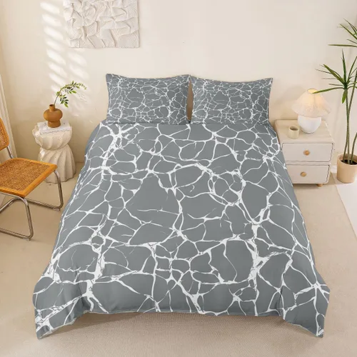 Miniatura 10 de Erosebridal Juego de funda de edredón de mármol metálico plateado, tamaño individual, juego de ropa de cama con purpurina gris plateado, diseño