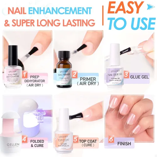Miniatura 2 de Gellen Kit de uñas de gel, ataúd, 240 piezas, juego de extensión con todo, puntas de uñas Etch X, kit de bricolaje largo, pegamento de uñas de gel