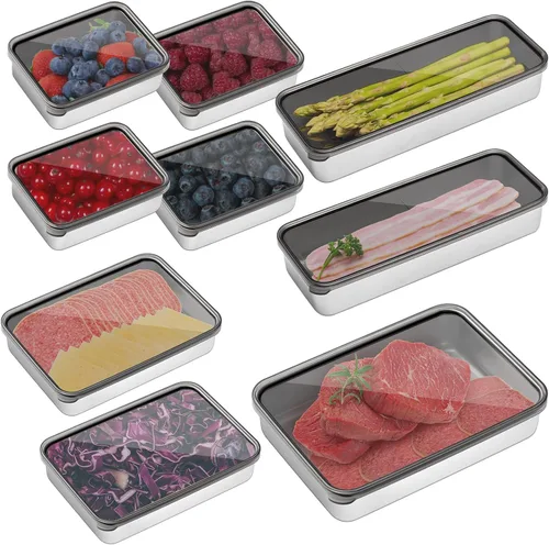 Miniatura 10 de Hushee Juego de 6 contenedores para tocino y queso para refrigerador, contenedor hermético de carne para delicatessen de acero inoxidable 304