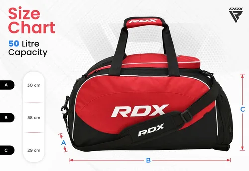 Miniatura 5 de RDX Bolsa de gimnasio de 50 litros con compartimento ventilado para zapatos, mochila todo en uno, bolsa de lona para deportes de fitness, artes