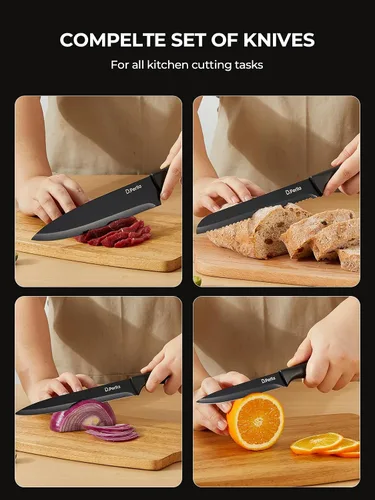 Miniatura 5 de D.Perlla - Juego de cuchillos de 15 piezas para cocina con bloque, juego de cuchillos de cocina aptos para lavavajillas con varilla afiladora, juego