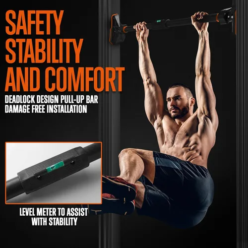 Miniatura 5 de SQUATZ Barra de dominadas ajustable, equipo de ejercicio de entrenamiento de fuerza con bloqueo automático, ancho ajustable de 29 a 45 pulgadas