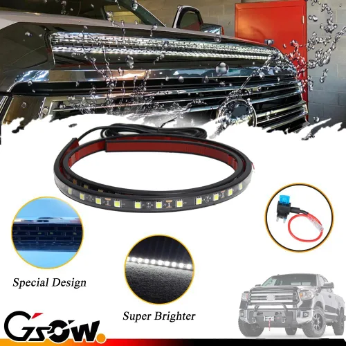 Miniatura 4 de Tira de luces LED flexible de color blanco 63-SMD para moldura del capó de Toyota Tundra 2014-2021, impermeable, 12V 63-SMD Blanco
