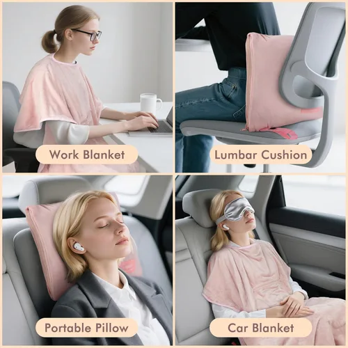 Miniatura 2 de Tirrinia Manta de viaje para avión, oficina, Poncho 4 en 1, manta portátil de forro polar acogedora de primera calidad con bolsa incorporada