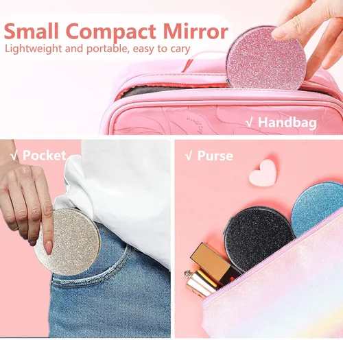 Miniatura 4 de Acedada Espejo compacto, espejo de bolsillo, espejo pequeño para bolso, espejo portátil de maquillaje de viaje, espejo plegable de mano de doble Rosa