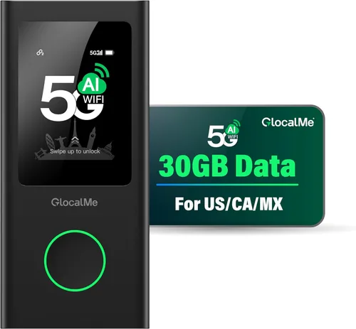 GlocalMe Numen Air 5G Hotspot con datos de 30GB para EE. UU./CA/MX por 60 días, punto de acceso WiFi portátil para viajes, dispositivo de punto de