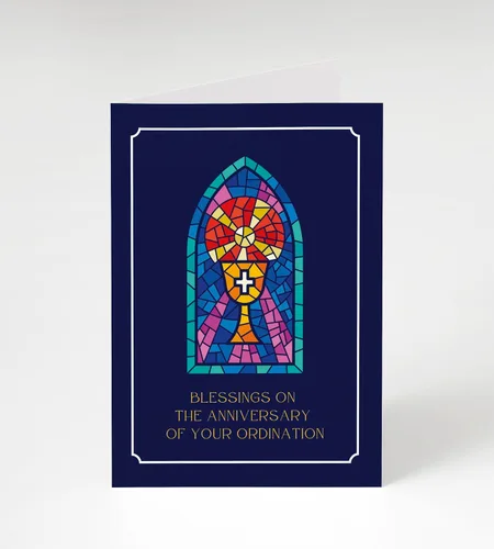 Miniatura 9 de Tarjeta de felicitación de aniversario de ordenación con sobre, diseño cristiano de vitrales con mensaje de bendición, tarjeta religiosa premium