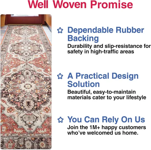 Miniatura 8 de Well Woven Kings Court Zazzu - Alfombra de área con parte trasera de goma antideslizante con medallón oriental de 5 x 7 pies, apta para niños
