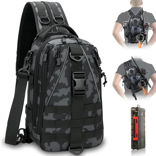 Aertiavty Mochila de pesca, bolsa de pesca con caja de aparejos, bolsa de aparejos de pesca compacta, mochila de aparejos de pesca con soporte para