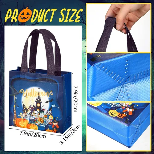 Miniatura 2 de Sweetude 50 bolsas de Halloween con asas, bolsas no tejidas para envolver regalos, suministros de fiesta, 7.9 x 7.9 x 3.15 pulgadas (espeluznantes)