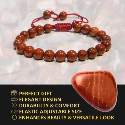 Miniatura 227 de Adjustable Crystal Bracelet – Gemstone Bead Bracelet with Adjustable Macrame String – Chic Gemstone Bracelet for Men and Women – 8mm Round Healing